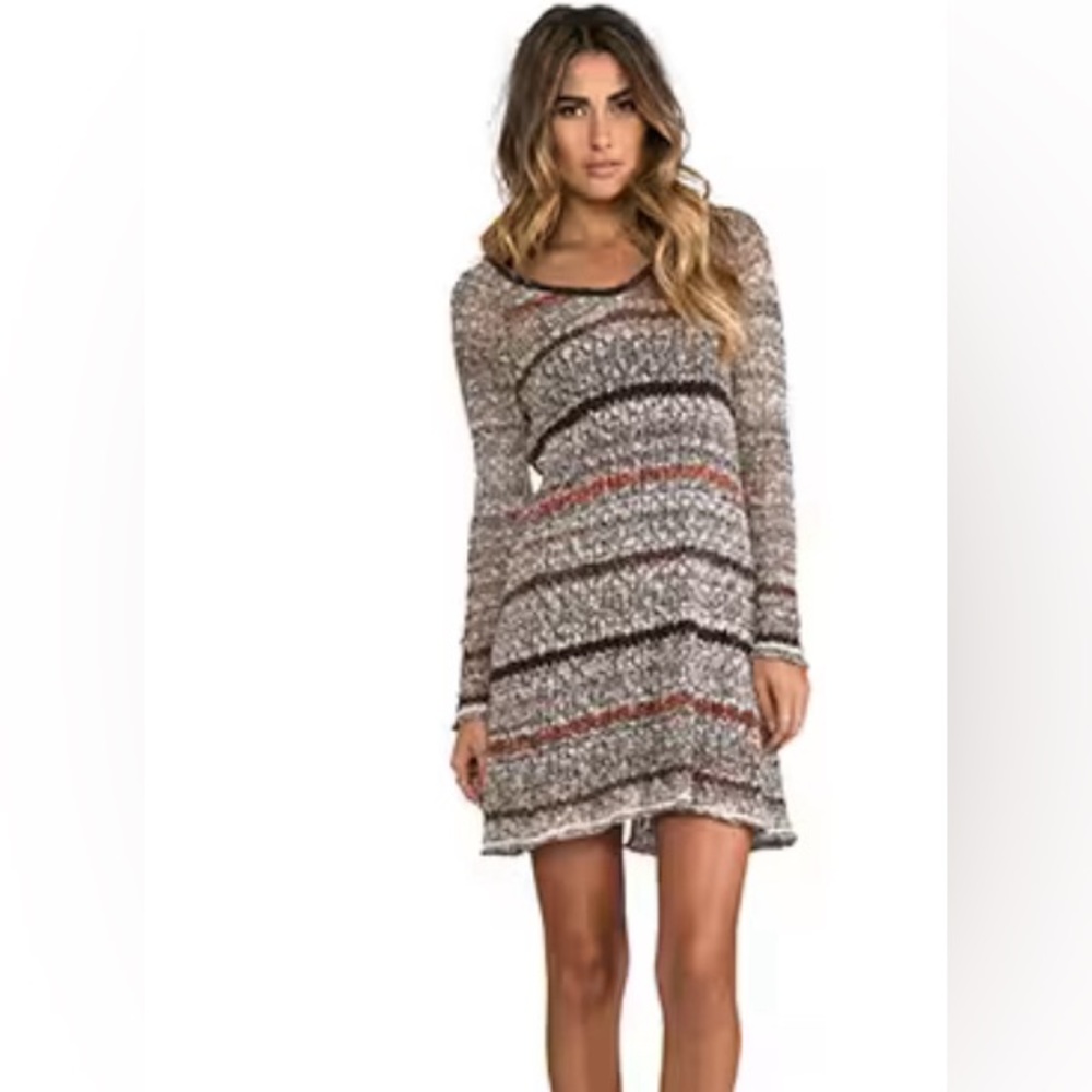 Free People Brown Stripe Life's A Beach Tunic in Beach Sweater Dress Size S